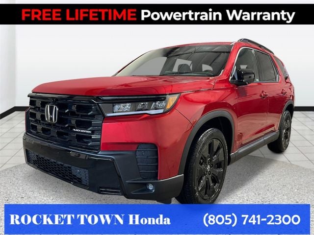 2026 Honda Pilot AWD Black Edition in Radiant Red Metallic II — front three-quarter view